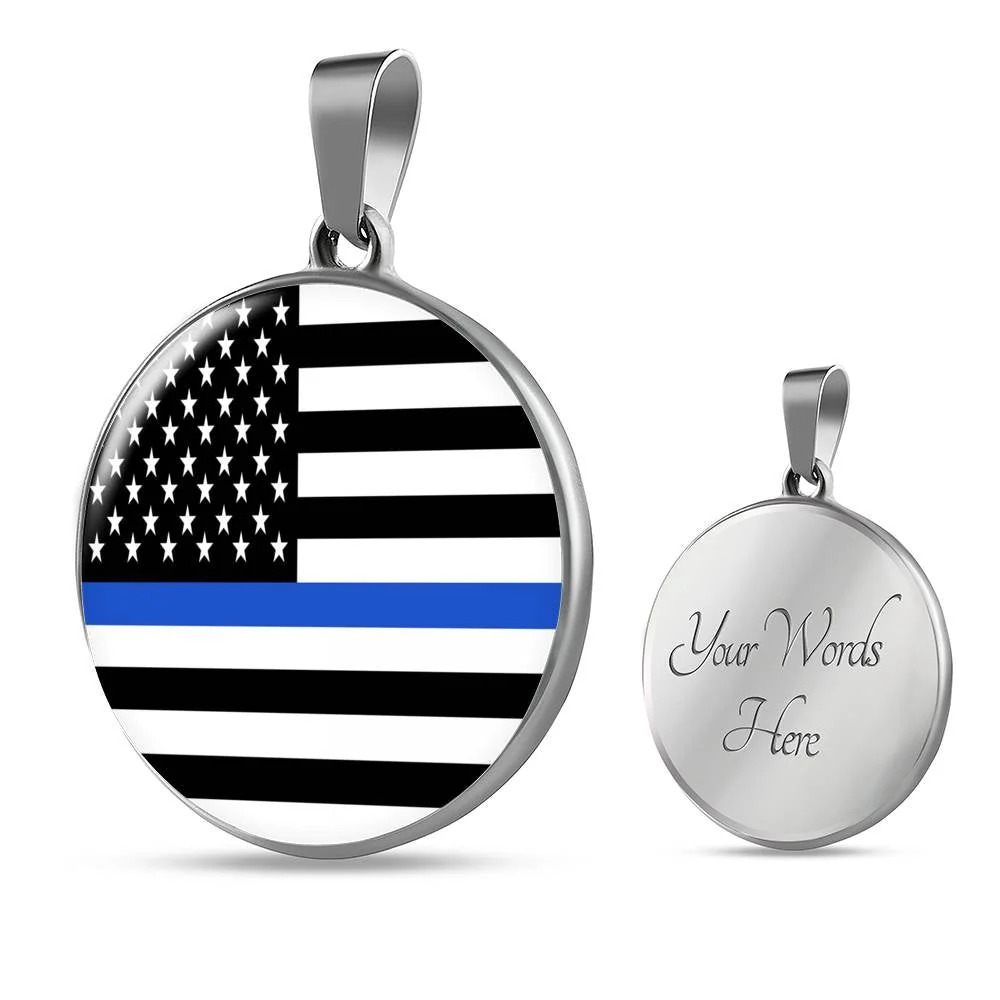 Police Thin Blue Line Necklace Law Enforcement Thin Blue Line Circle Pendant Ne
